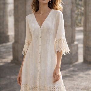 Elegant Cream Lace Trim Dress
